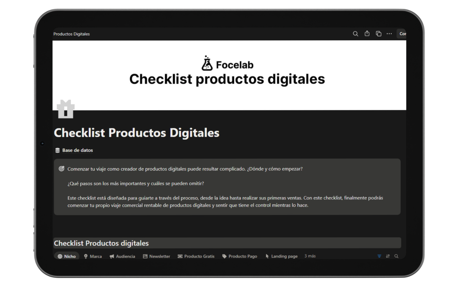 Checklist Productos Digitales