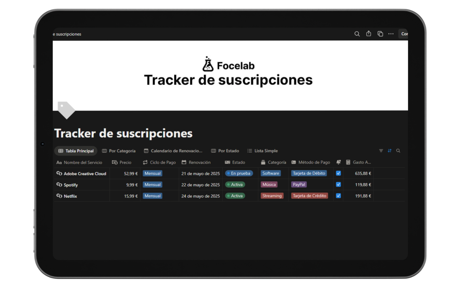 Tracker de suscripciones